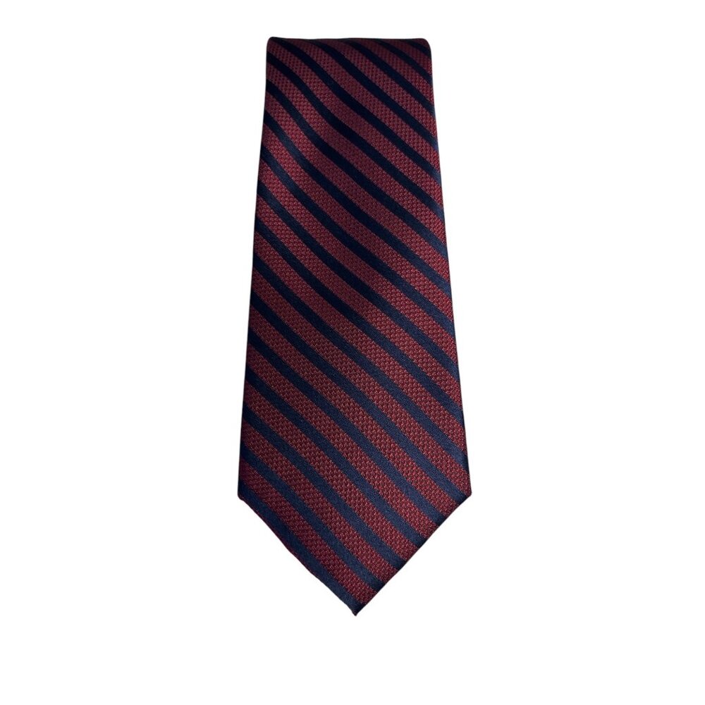 Bespoke New York Red & Navy Diagonal Striped 100% Silk Mens Tie